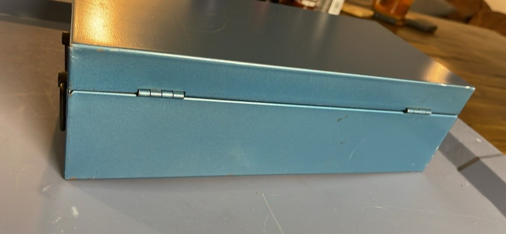 Vintage Blue Metal Combination Lock Box