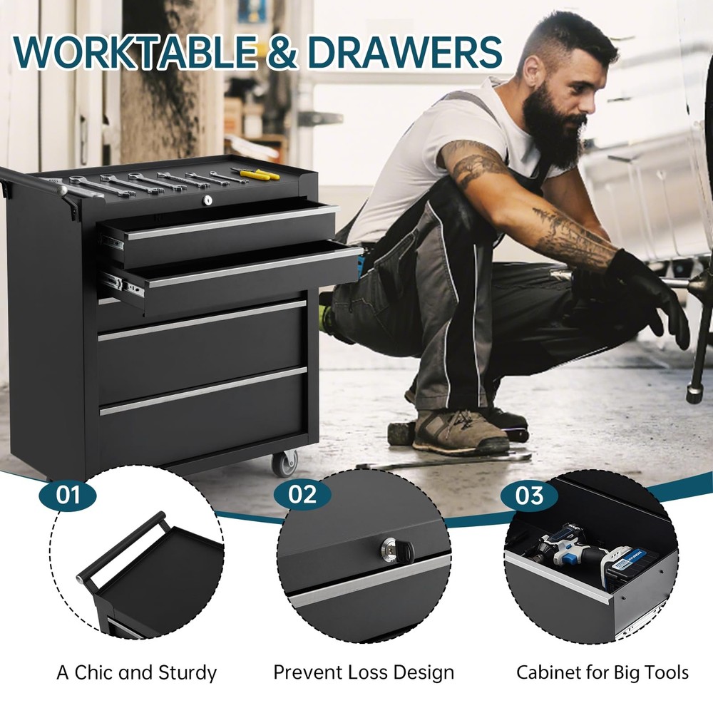 5-Drawer Rolling Tool Chest Tool Box Lockable Storage Cabinet Tool Cart w/Wheels