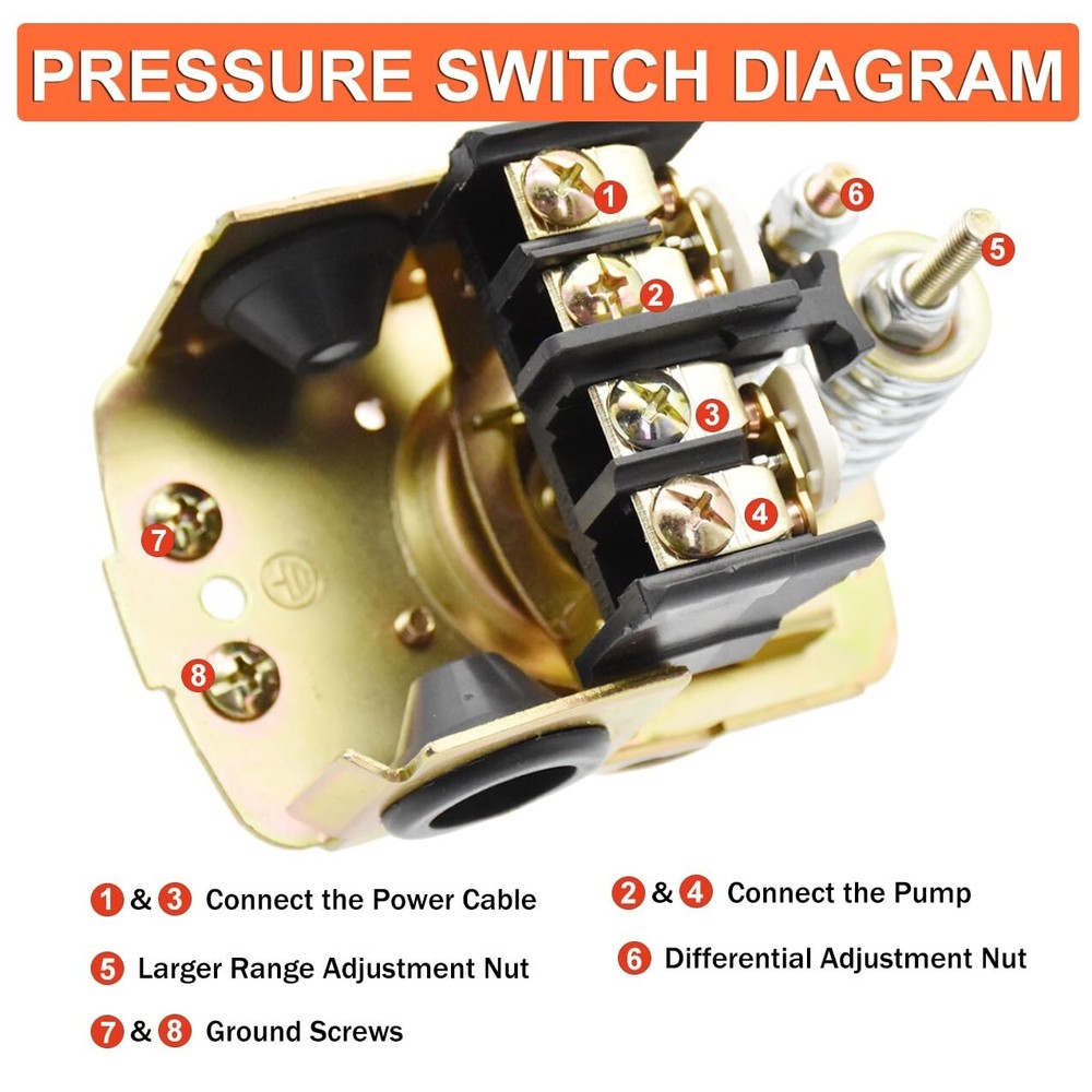 30-50 PSI Well/Water Pump Pressure Control Switch Adjustable Double Spring Pole