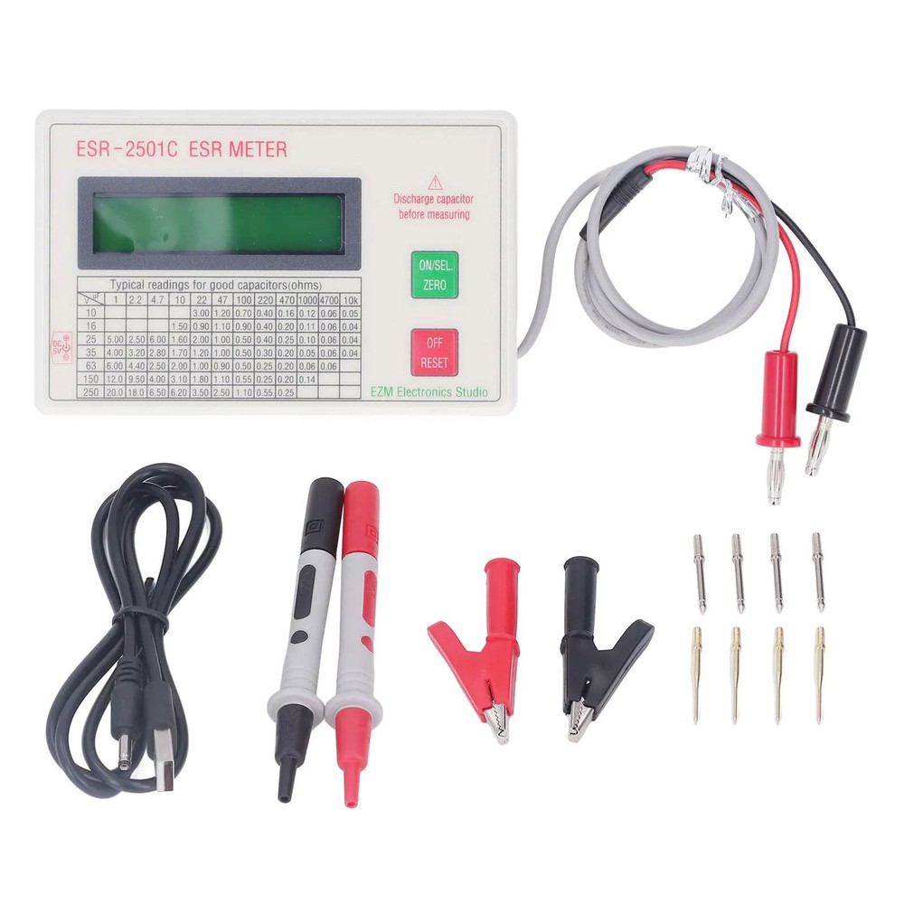 Handheld ESR DCR Capacitor Tester High Accuracy Smart Shutdown Capacitance Meter