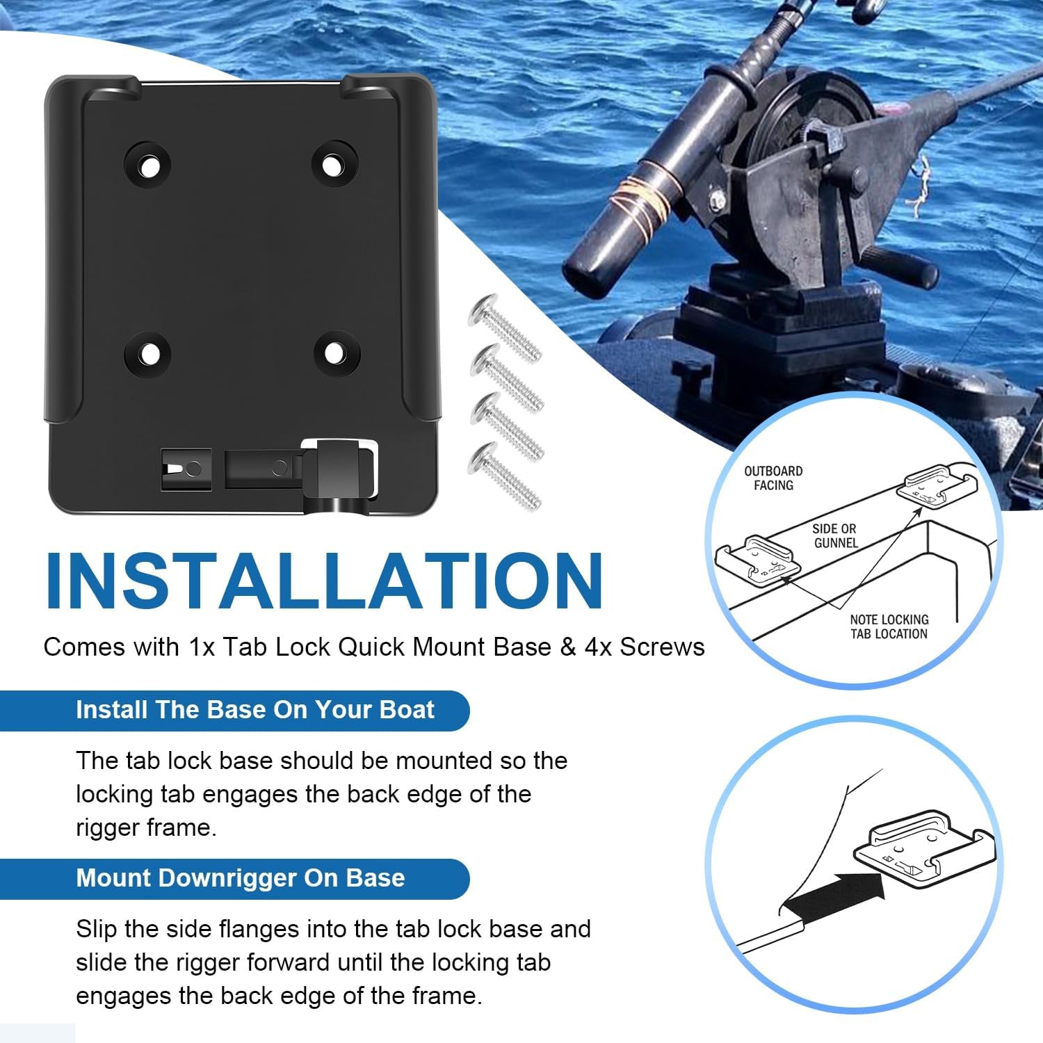 2207001 Tab Lock Mount Base for Cannon Downriggers Leagy Easi-Troll, Sport-Troll