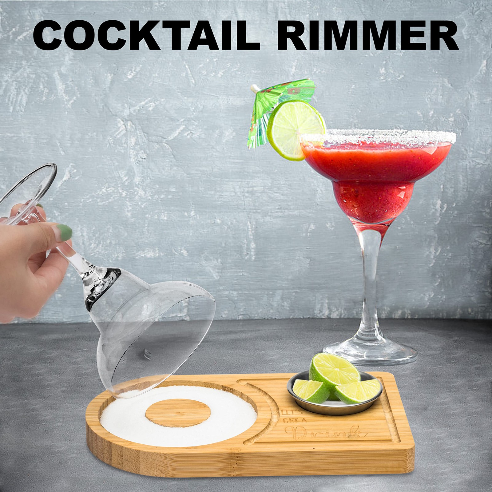 Bamboo Wood Cocktail Rimmer Tray, Glass Salt Sugar Rimmer for Margarita