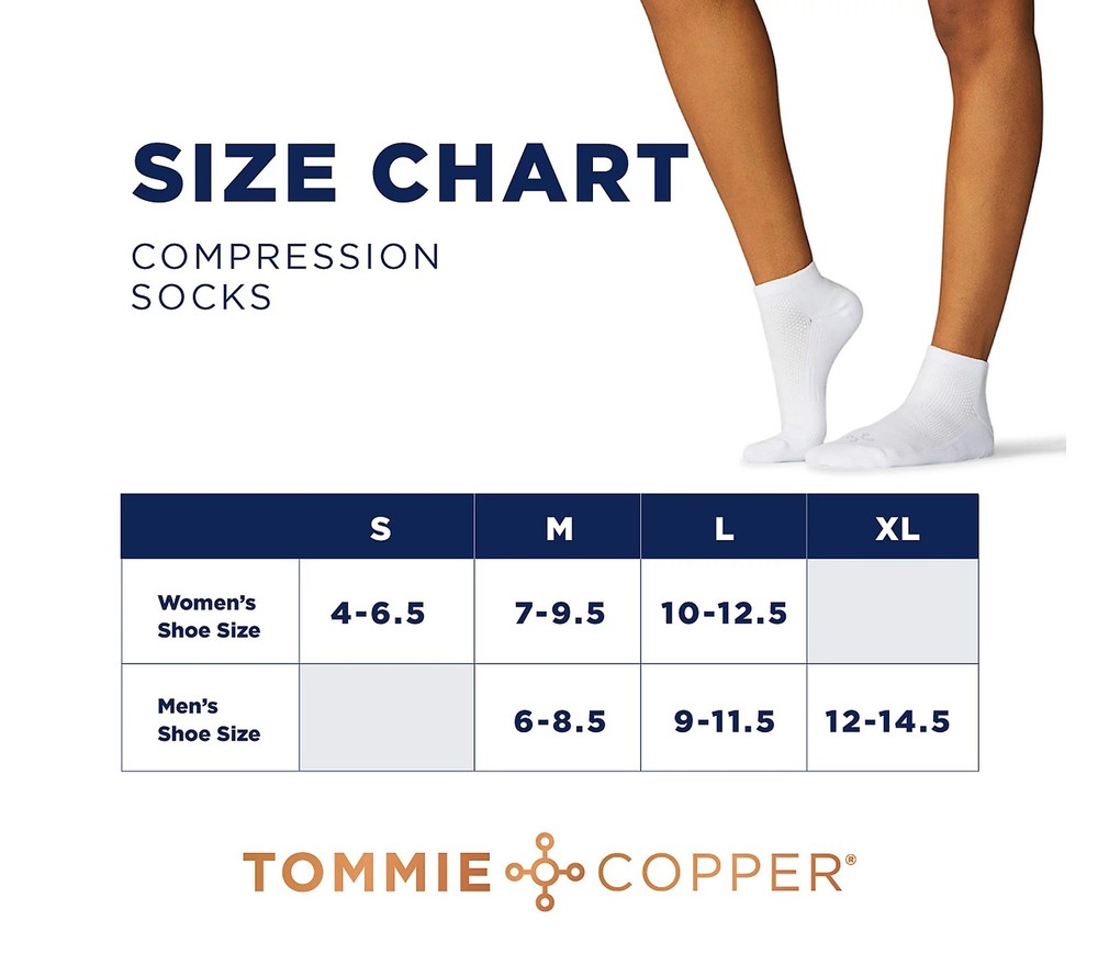 Tommie Copper Blue Dot 6Pk Snugstay Ankle compression Socks - Medium