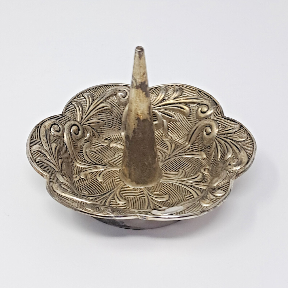 Godinger Silver Plated Ring Holder trinket dish 1992 petal scroll vintage