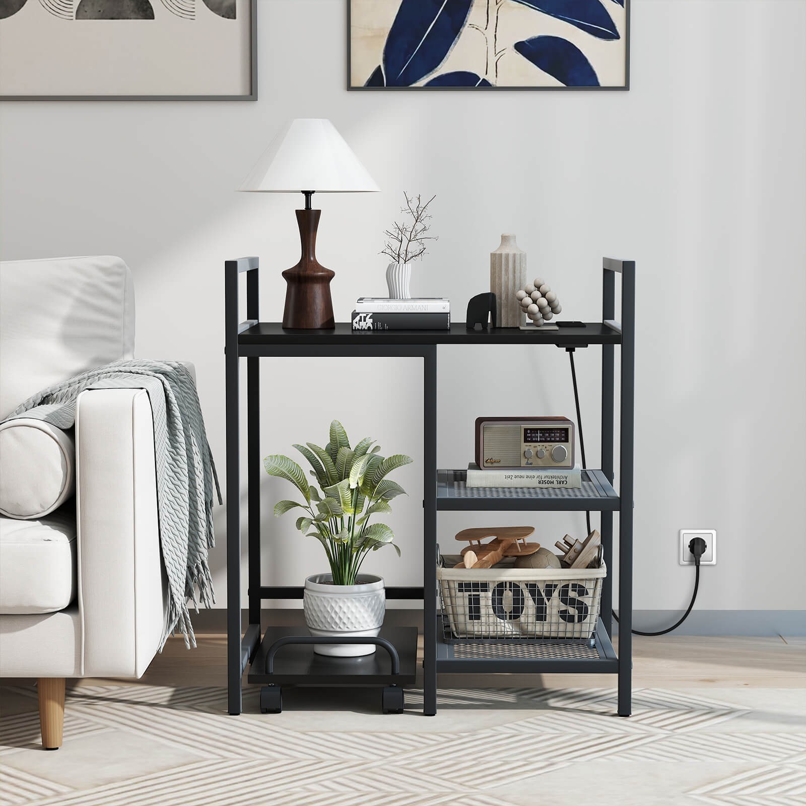 25” x 16” 3-Tier Printer Table with Storage Shelves, Wheels for Home Office