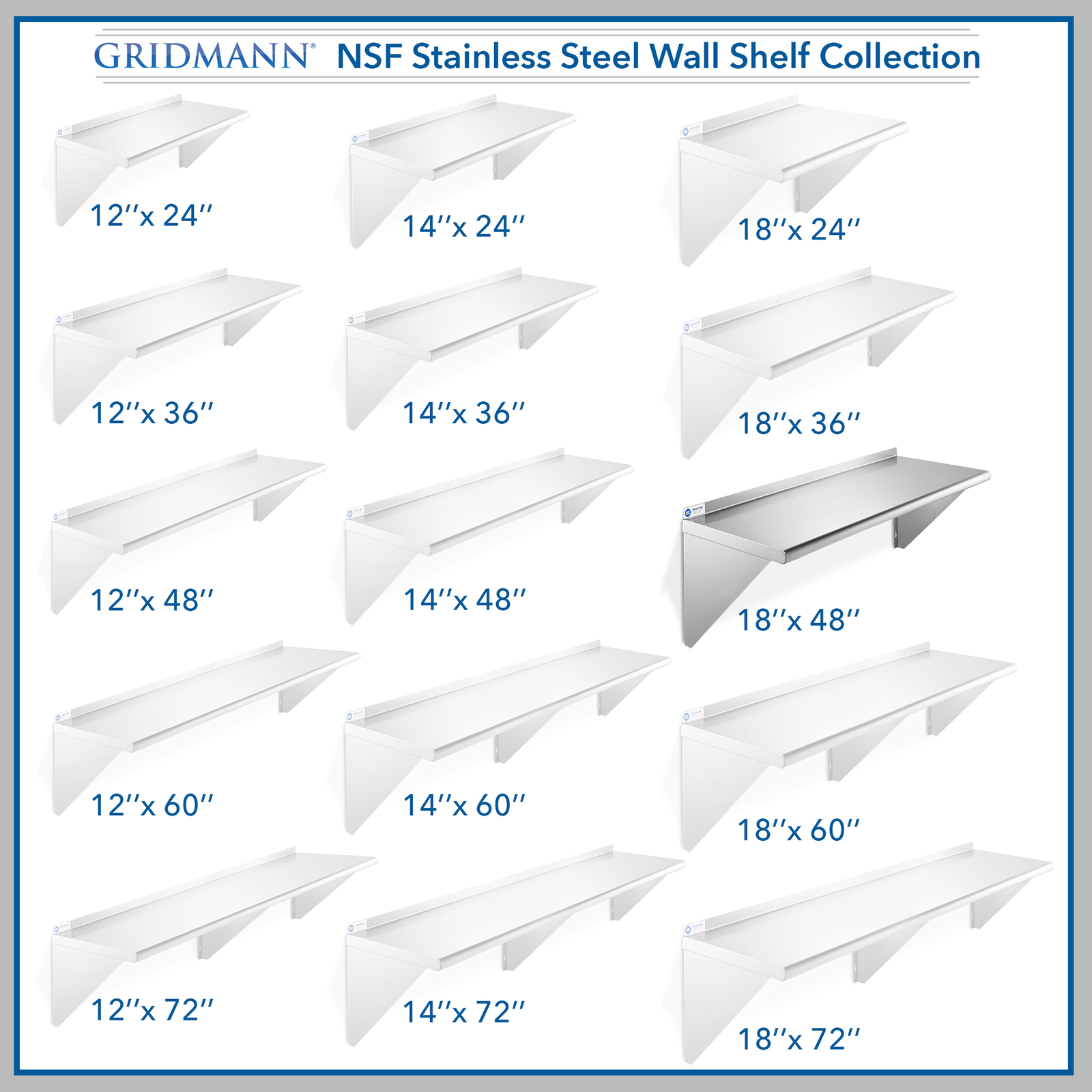 NSF Stainless Steel 18" x 48" Commercial Kitchen Wall Shelf Restaurant Shelving