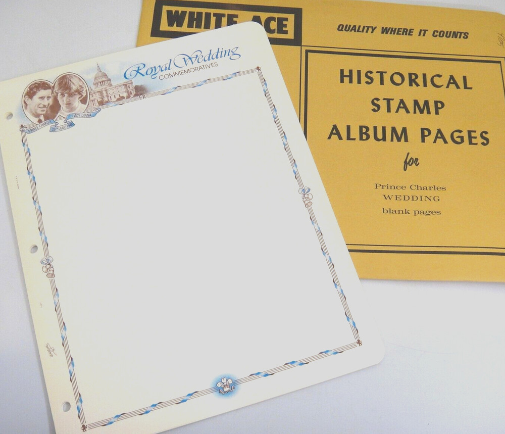 White Ace Royal Wedding Prince Charles Diana 10 Illustrated Border Pages NOS