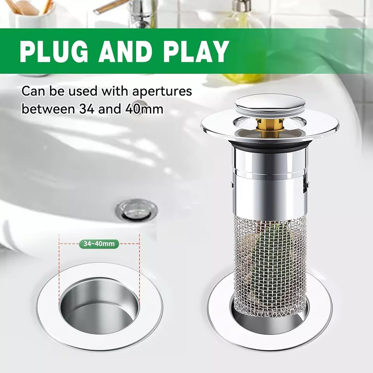 2 Pcs Bathroom Sink Stopper Hair Catcher Bathroom Pop Up Sink Drain Filter