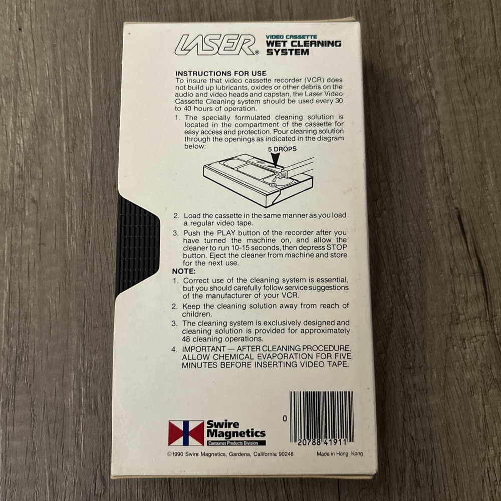 1990 LASER Video Cassette VHS Wet Cleaning System *Read Description*