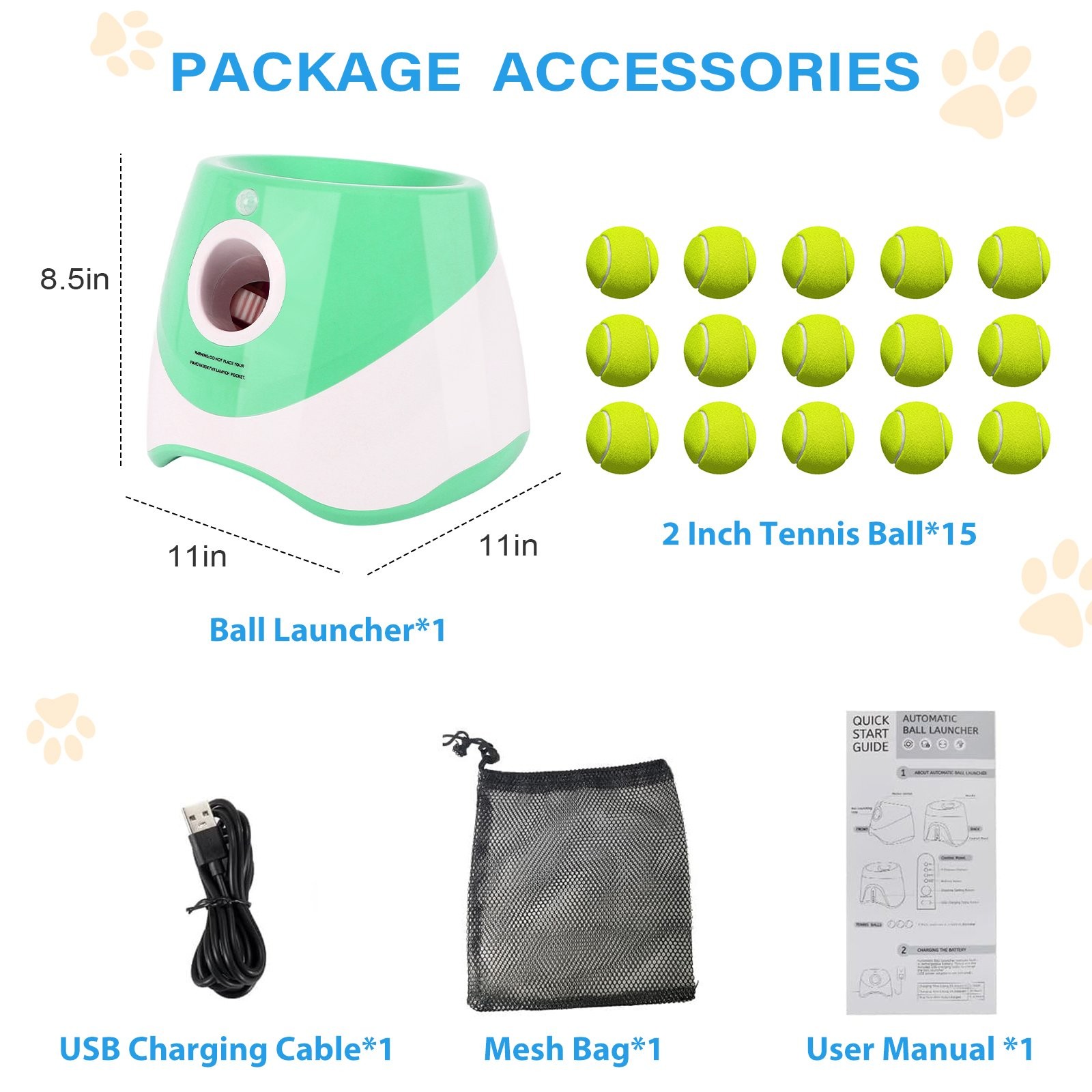 Indoor Auto Ball Thrower 2" Mini Ball 3 Modes Interactive Toy Small Medium Dogs