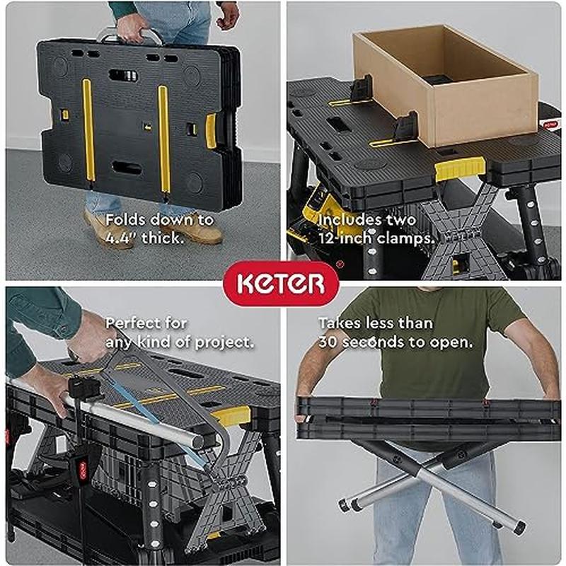 Portable Folding Work Table Durable Workbench W/ 12 Clamps Garage DIY Projects