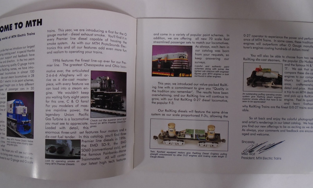 MTH ELETRIC TRAINS SPRING 1996 CATALOG & PRICE GUIDE