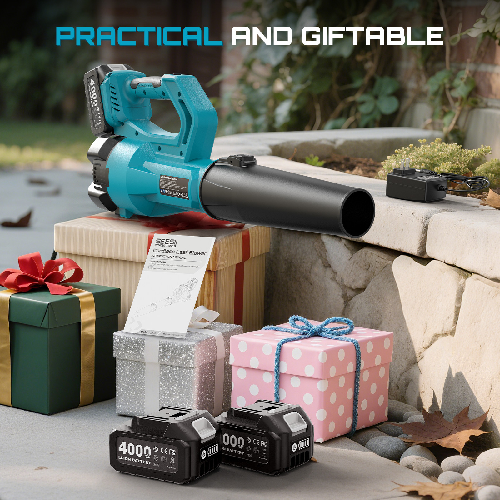 Seesi Cordless Leaf Blower Brushless 780CFM Electric Leaf Blower 2x4.0Ah Battery