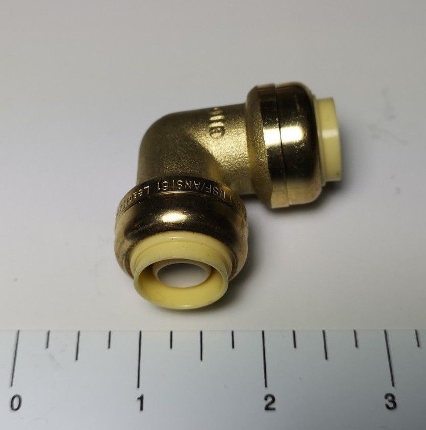 5 PIECES 1/2" X 1/2" PUSH FIT ELBOW FITTINGS - LEAD FREE BRASS