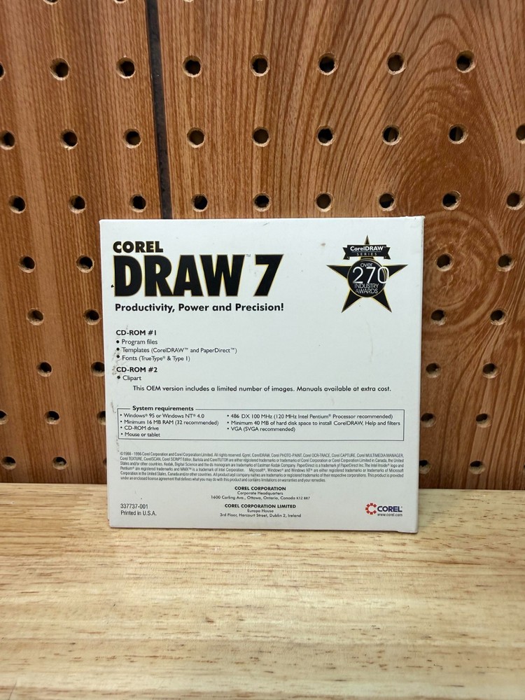 Corel Draw 7 Windows 95 Software 1998 Two Disc Serial Number