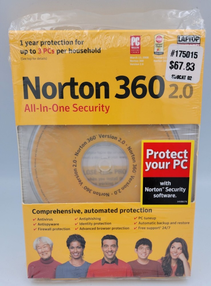 Norton 360 2.0 All-In-One Security Software CD Up To 3 PCs Version 2.0