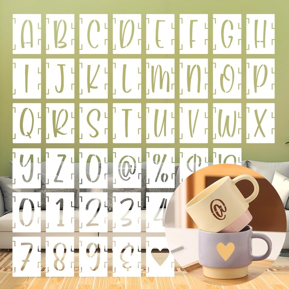2 Inch Alphabet Stencils - 42pcs Reusable Interlocking Plastic Letters, Numbe...