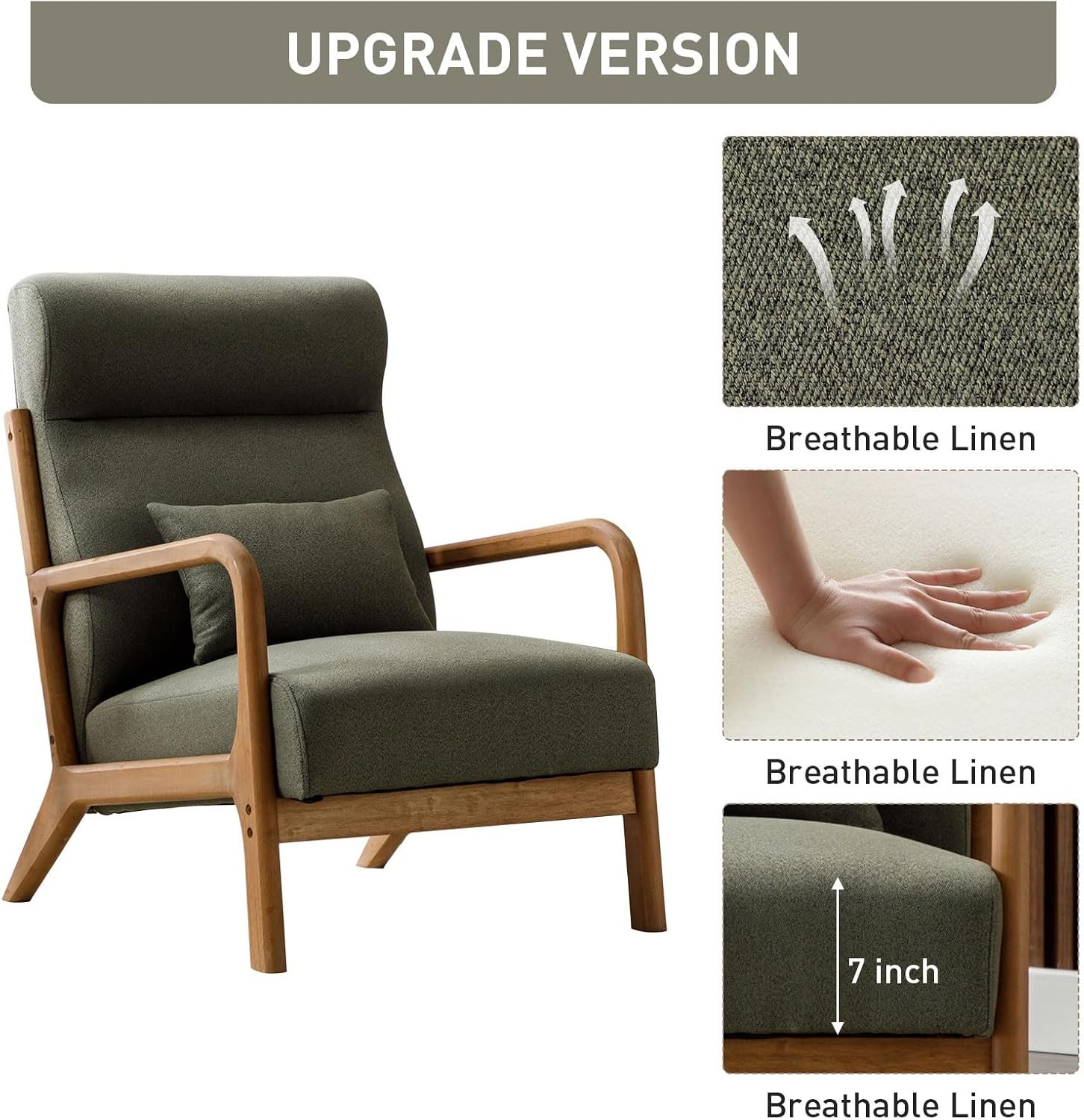 ANJ Mid Century Modern Accent Chair with High Back, Single Lounge Armchair with