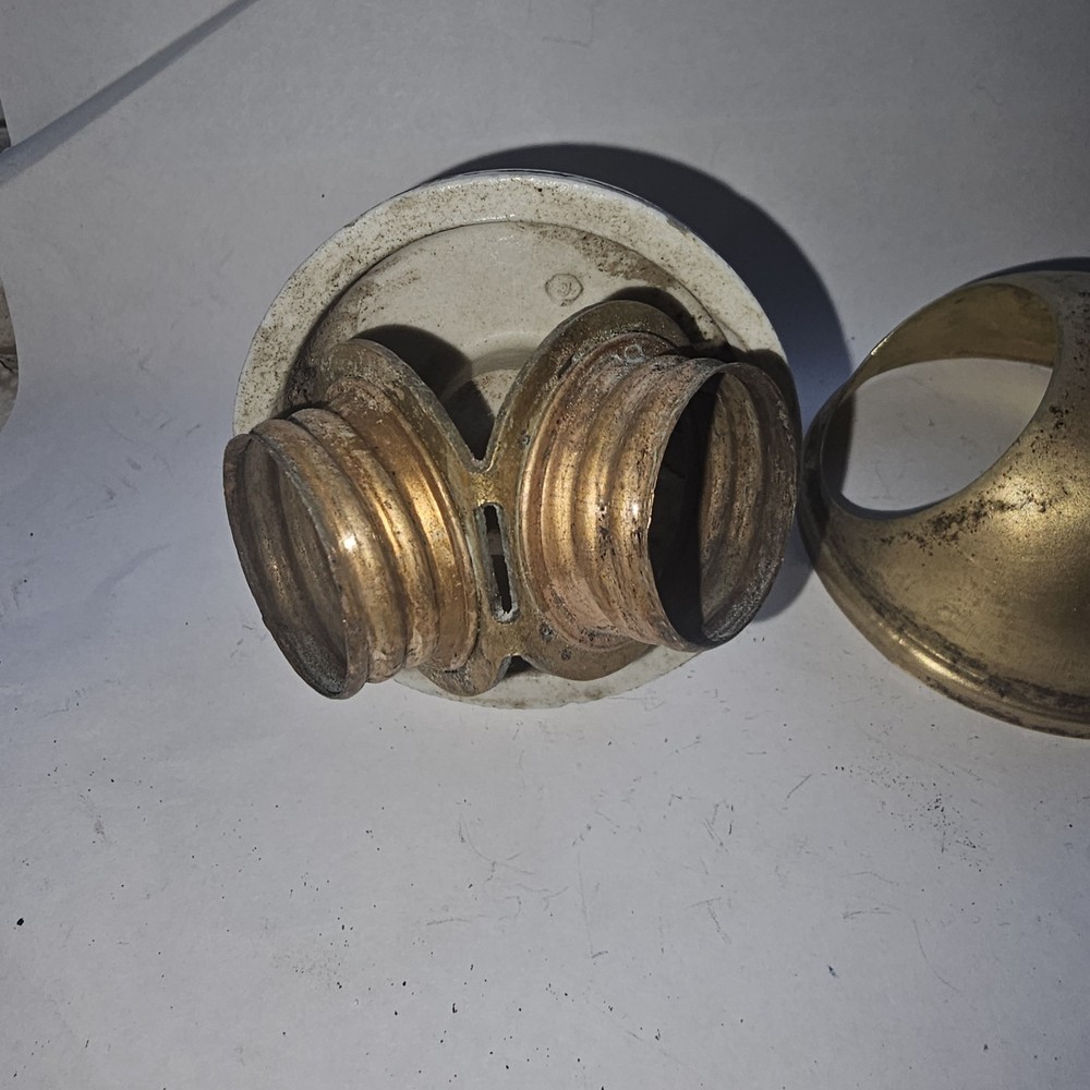 1908 Benjamin porcelain and brass double bulb socket adapter