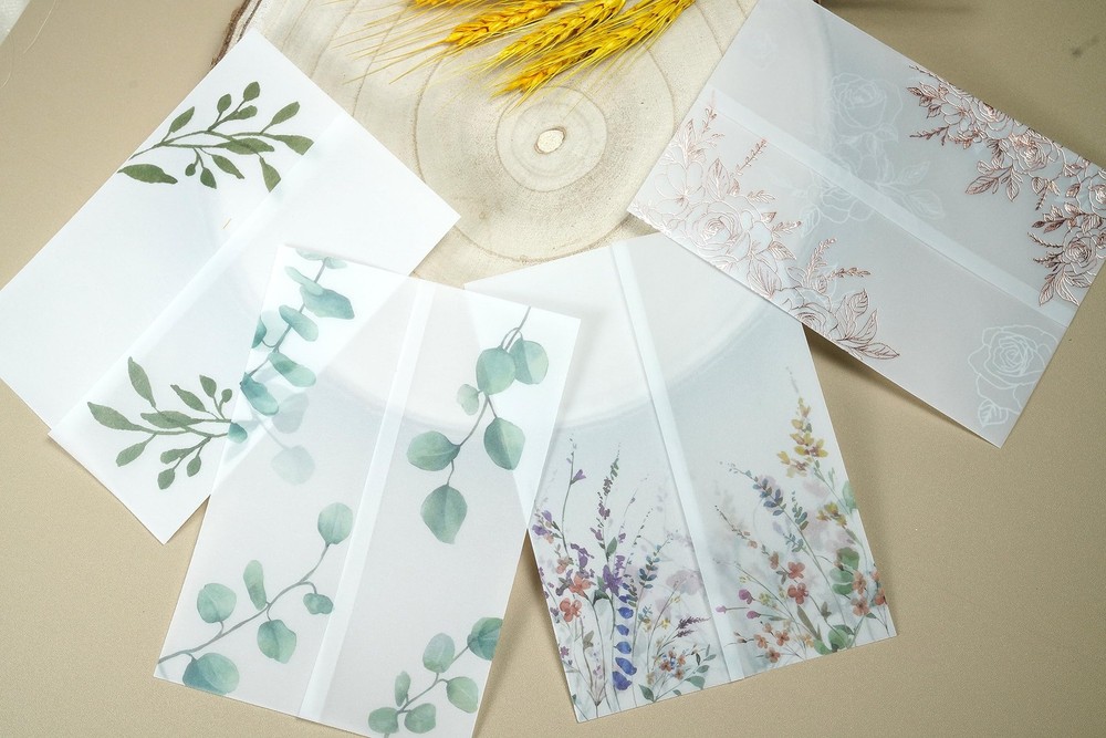 Greenery Printed Pre Folded Vellum Jackets for 5x7 Invitations Wrap 50 Pack