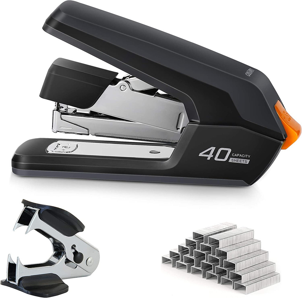 Deli Effortless Desktop Stapler, 40 Sheet Capacity, One Finger Touch Stapling, E