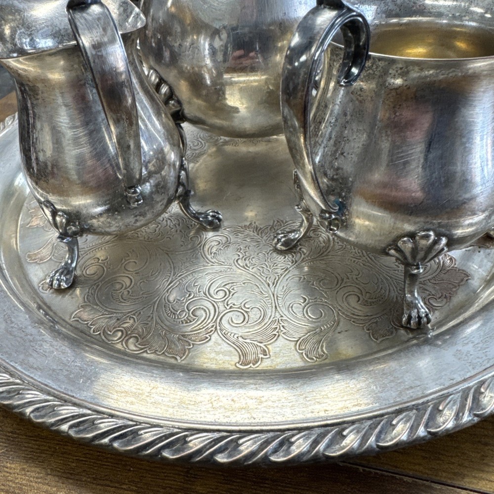WM Rogers Leonard Silver Plated Tea Set of 4 pcs including tray