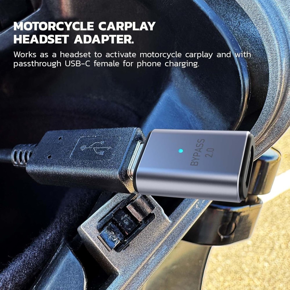 Compact Bypass 2.0 USB-C Adapter for Motorcycle Bluetooth Headset Connection