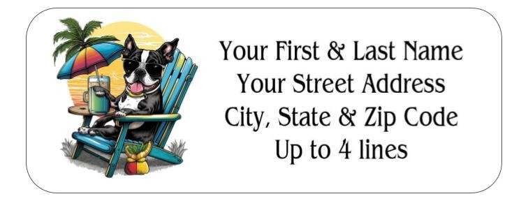 150 Boston Terrier Beach chair Mailing Return Address Labels Personalized