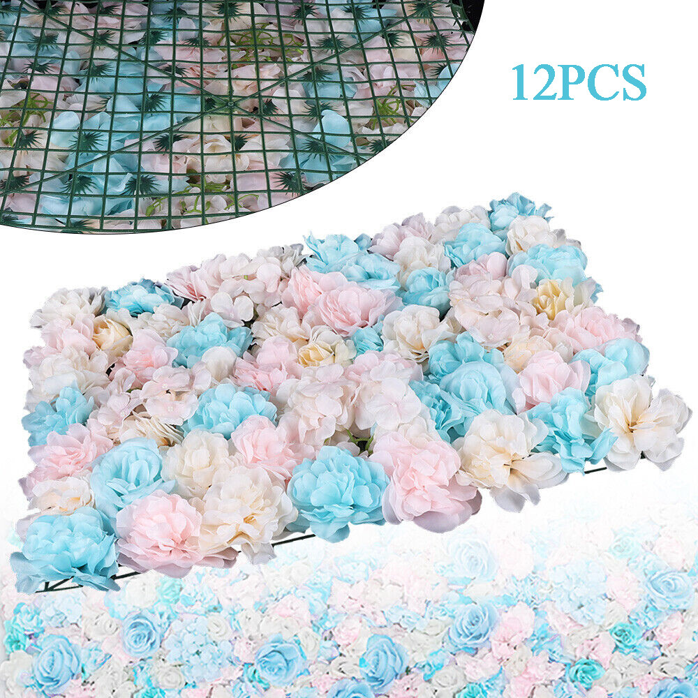 12PCS Artificial Flower Wall Panel White Hydrangea Rose Wedding Backdrop Decor.