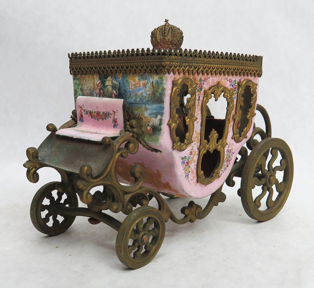 ANTIQUE AUSTRIAN BRONZE & ENAMEL CINDERELLA COACH