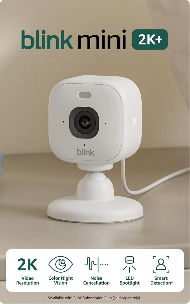 Blink Mini 2K Indoor Security Camera Night Vision Motion Detection