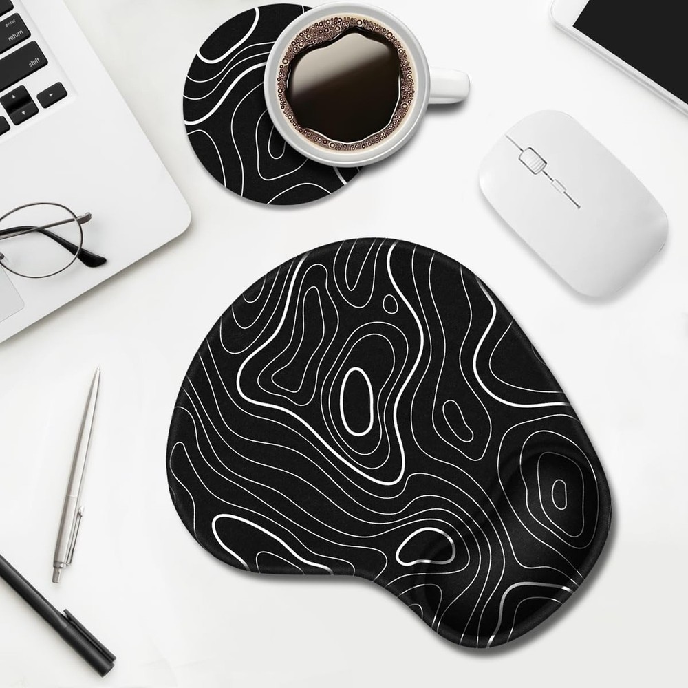 WAVEYU Ergonomic Mouse Pad with Wrist Support, Cute Topographic Line Pattern ...