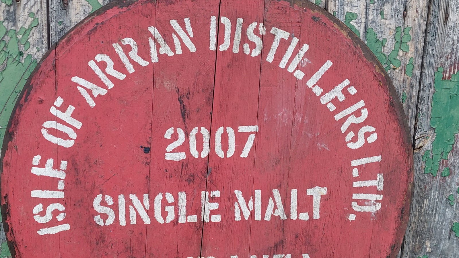 2007 Arran Lochranza Whisky Barrel Lid - W/Heavy Duty Hook and Hanger 22" wide