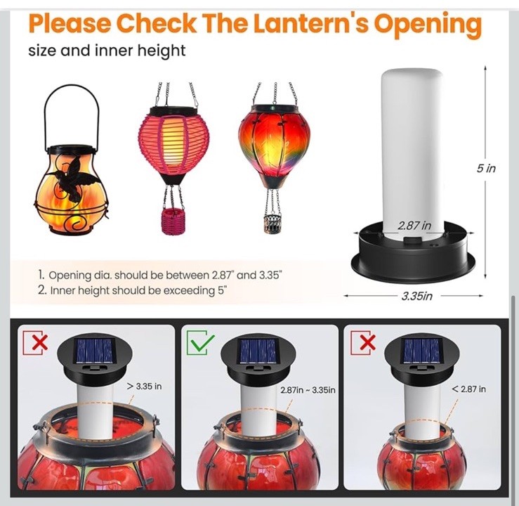 2 Pack Solar Light Replacement Tops with Flickering Flame, Waterproof LED Solar