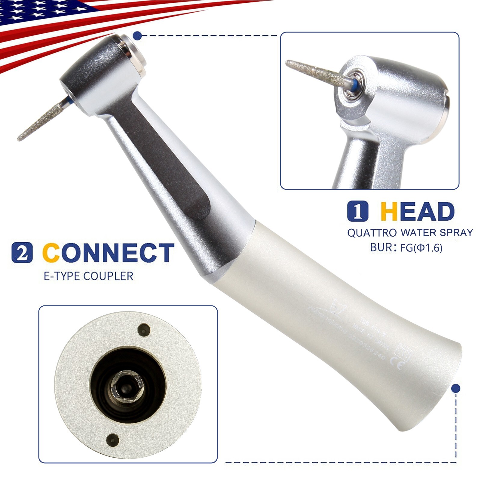 NSK Style Dental 1:1 Slow Low Speed Handpiece Push Button Contra Angle FAG