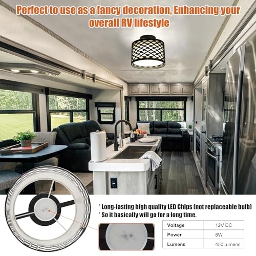 8-1/2'' LED RV Pendant Dining Table Honeycomb - Patterned Drum Ceiling Light
