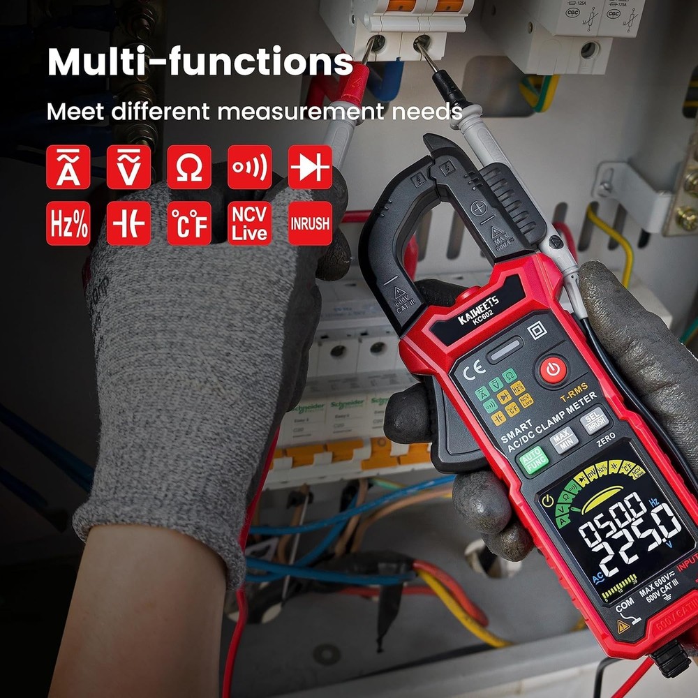 Smart Digital Clamp Meter with D-Shaped Jaws, Clamp Multimeter with Inrush Cu...