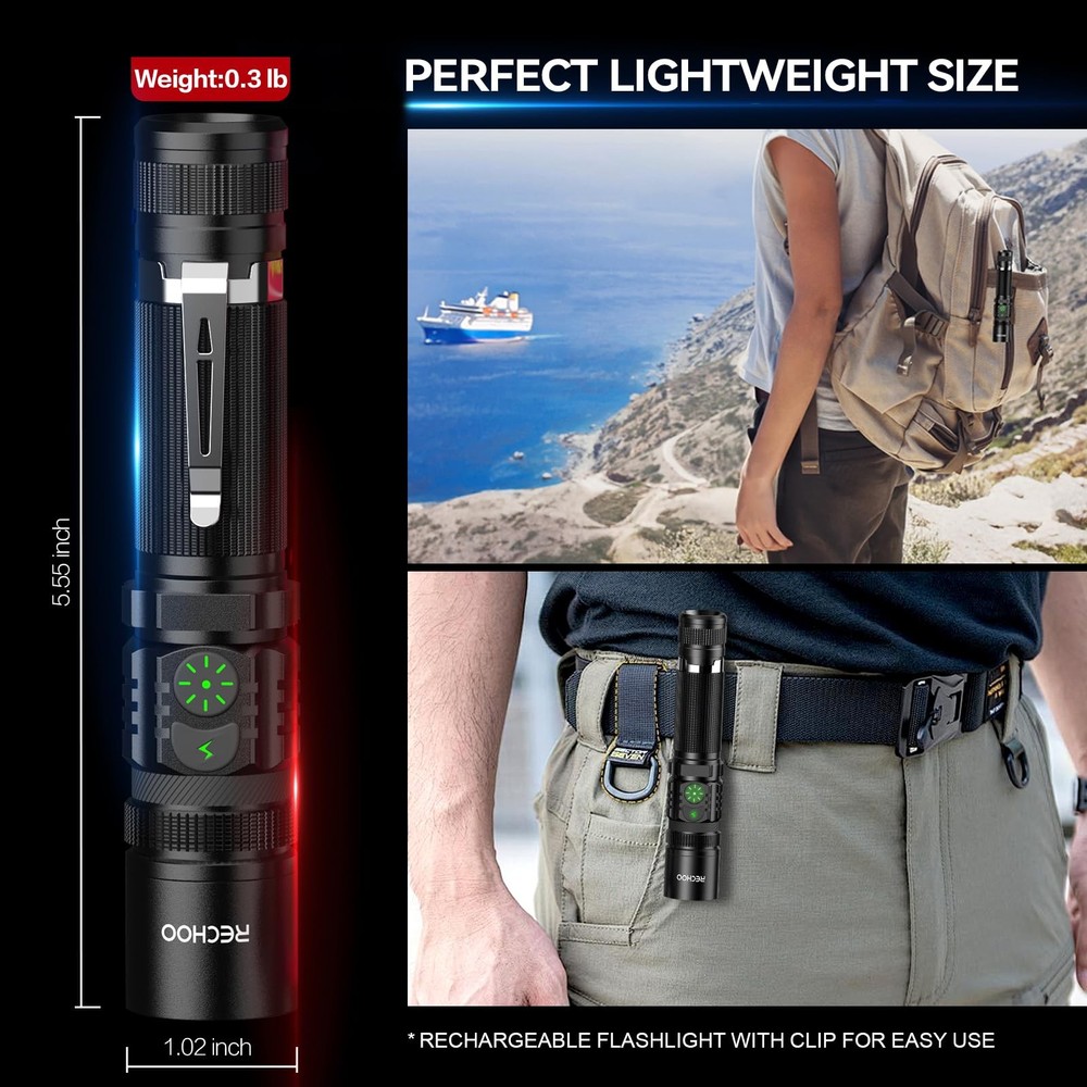 Flashlight Rechargeable High Lumens, Dual Switch Rechargeable LED Flashlight ...