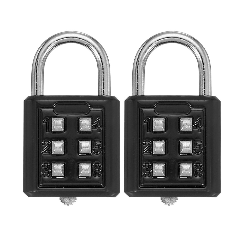 2Pcs Push Button Combination Padlock 6-Digit 3-Position Lock Black
