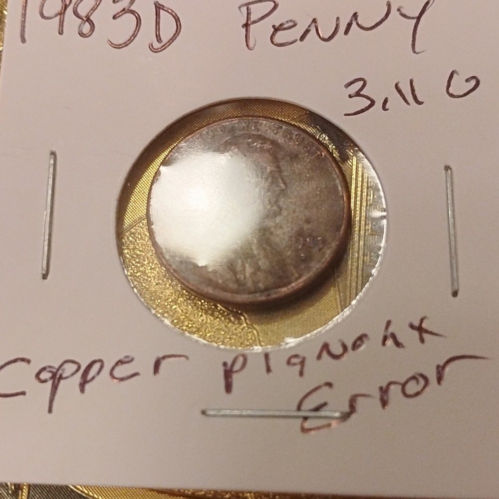 1983 Denver Lincoln Penny Copper Planchet Error Variety Small Cent