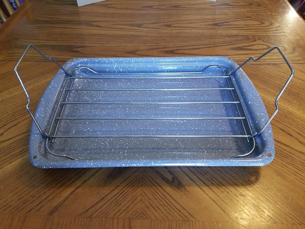 Blue Speckled Enamel Roaster Rectangle Roasting Pan & Rack 16x12x2