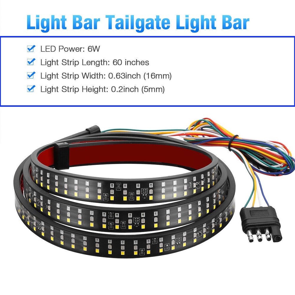 LED Tailgate Light Bar 60" Triple Row 5-Function Strip Universal for Pickup SUV