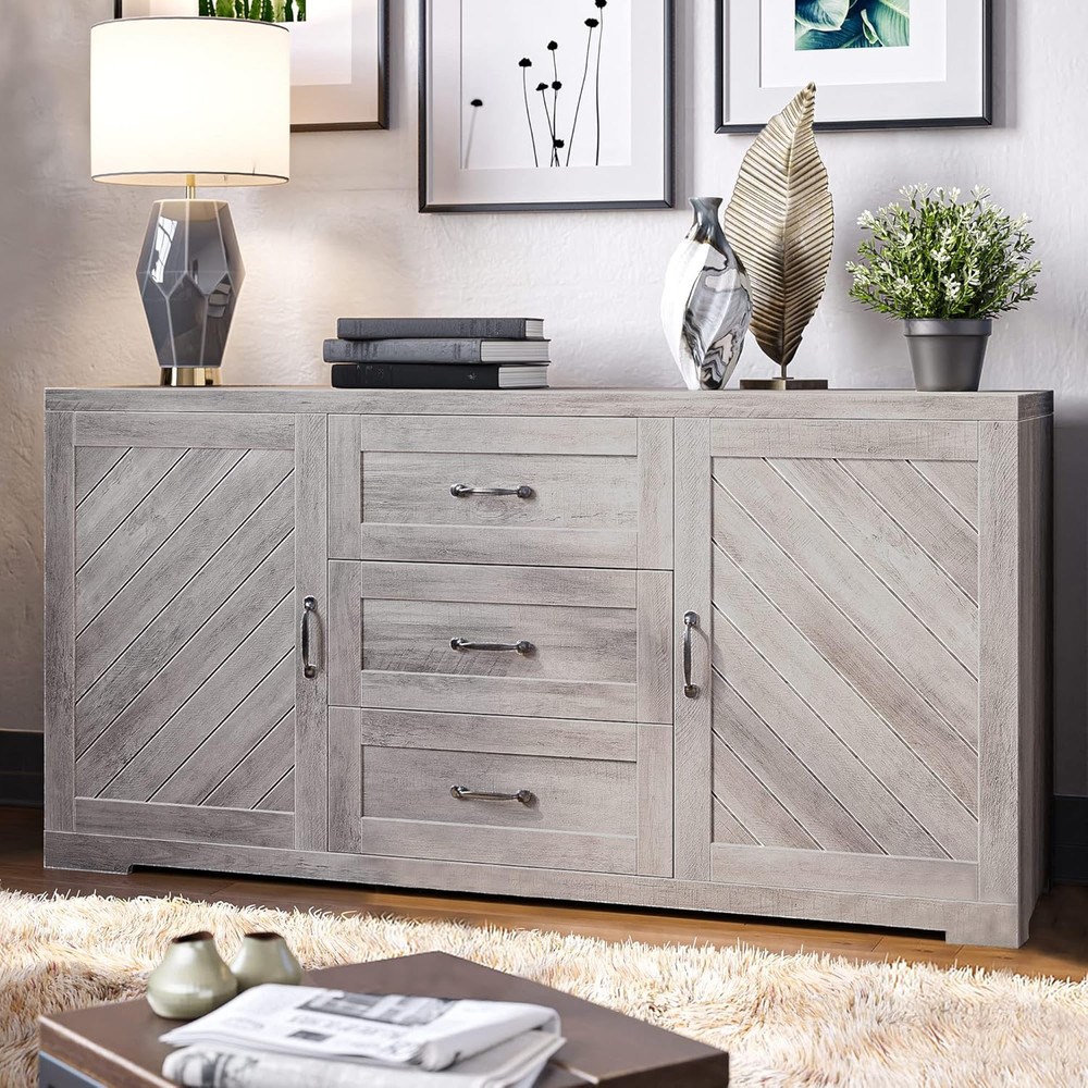 60" Sideboard Buffet Cabinet, Console Table with Three Drawers & Two Storage Cab