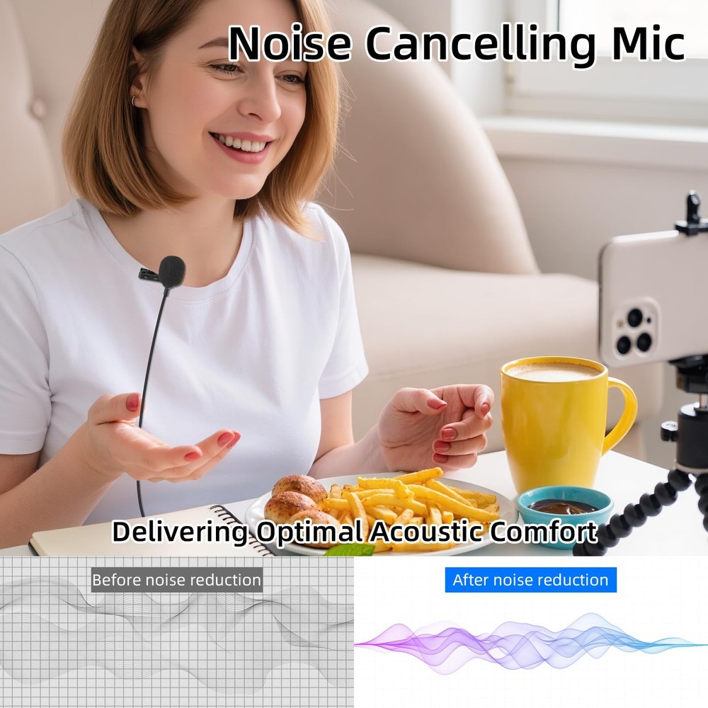 USB C Lavalier Microphone, Type-C Lapel Microphone Wired with USB A Adapter, ...