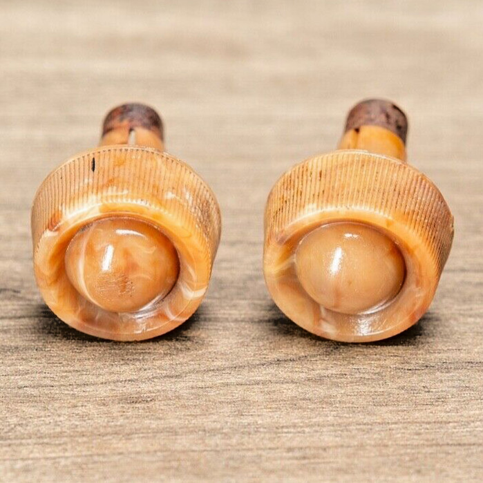 Midcentury Bendix Radio Knobs 2pc Caramel Swirled Plastic 1/4" Opening D Shaft