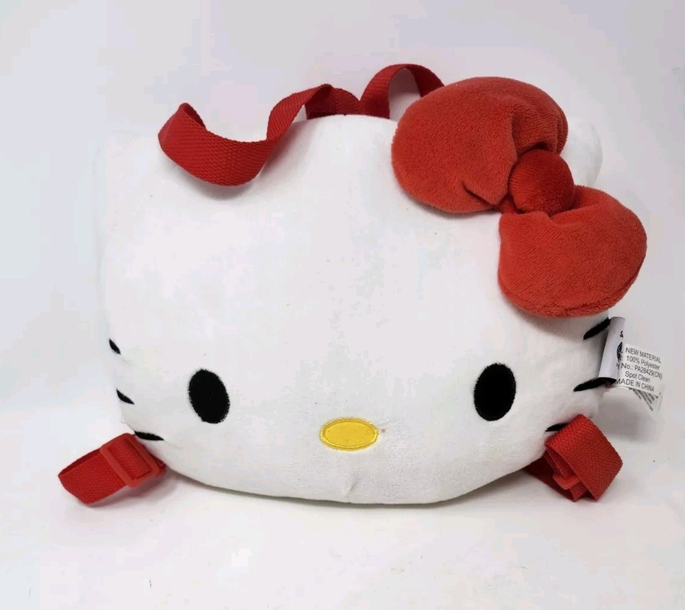 Sanrio Hello Kitty Head Shaped Plush Backpack 2010 Red Bow Stuffed Cat EUC See!!