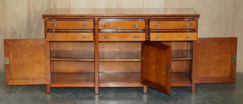 LARGE & HEAVY SOLID CHERRYWOOD MULTIYORK SIDEBOARD CUPBOARD WITH SIX DRAWERS