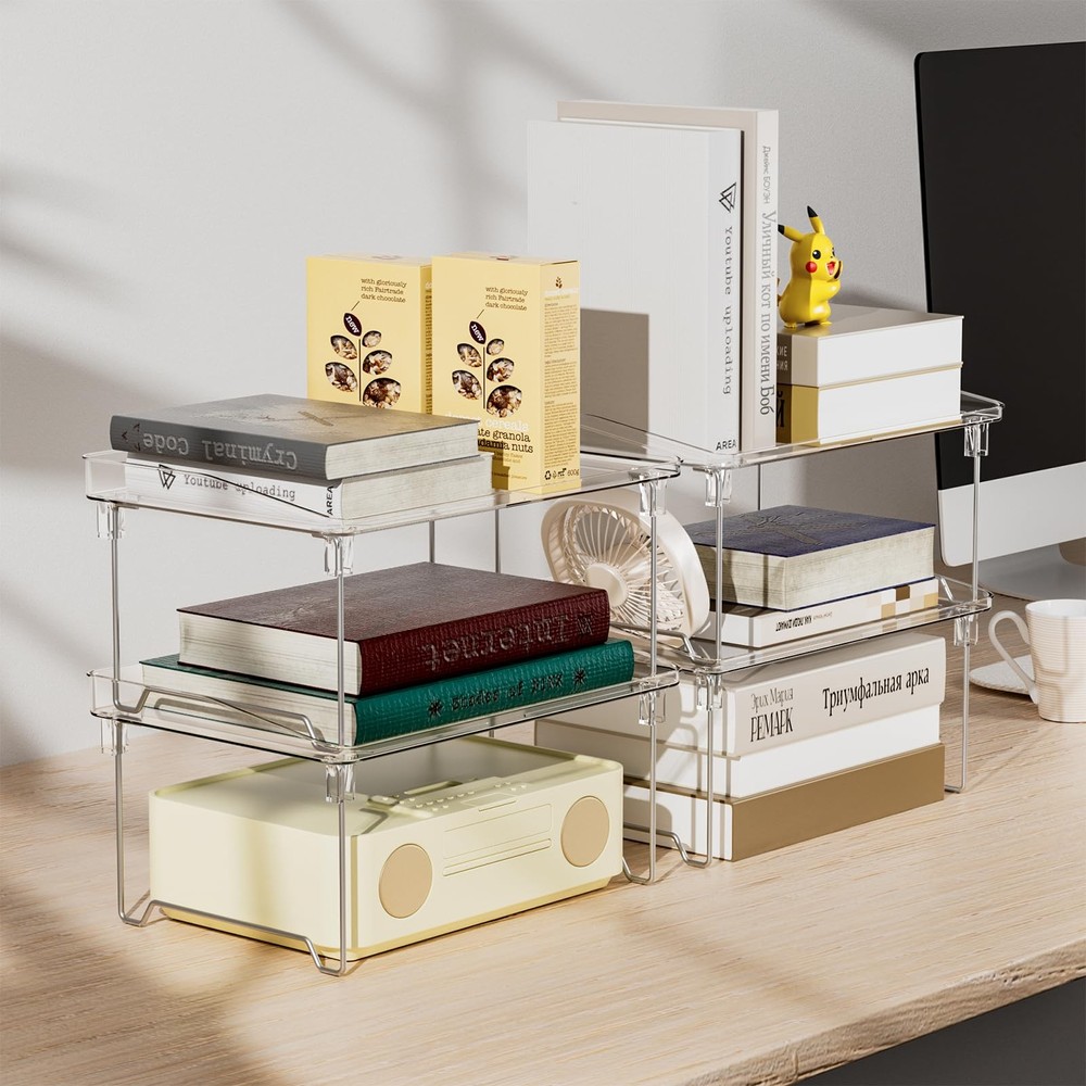 STARLATTA Acrylic Cabinet Organizer Shelf,4 Pcs Stackable Kitchen Counter She...