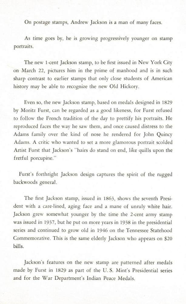 INTERPEX FD Ceremony Program #1209 S1-O Andrew Jackson Regular Issue 1963