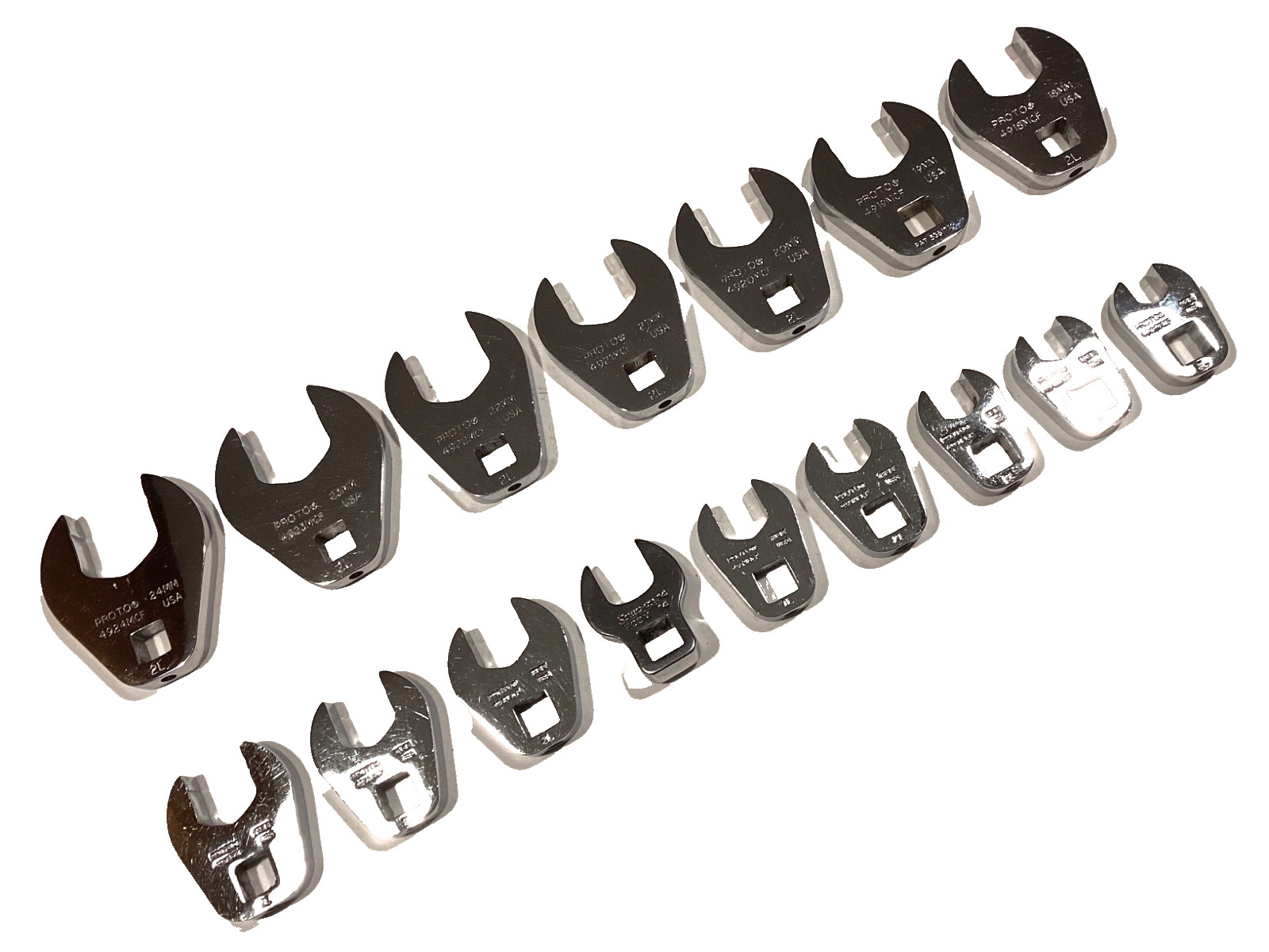 Proto And Snap On Tools USA Metric 16 Piece 3/8” Drive Crowfoot Wrench Set MINT